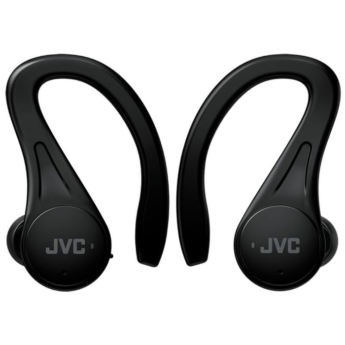 JVC HA-EC25T Auriculares True Wireless Deportivos Bluetooth 5.1 con Gancho, Autonomía 30h, Resistencia Agua IPX5, Control Táctil, Negro